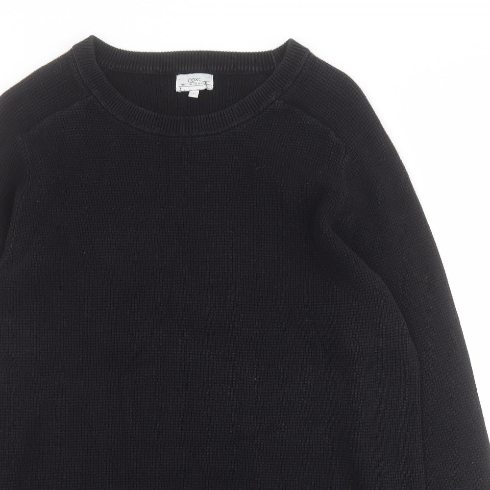 NEXT Mens Black Crew Neck  Cotton Pullover Jumper Size L
