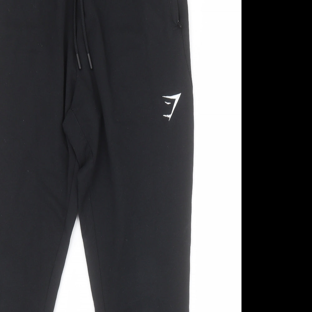 Gym Shark Mens Black  Polyester Jogger Trousers Size M L28 in Regular Drawstring