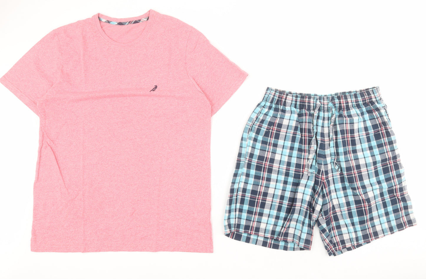 F&F Mens Pink Check Cotton  Pyjama Set Size L  Pullover