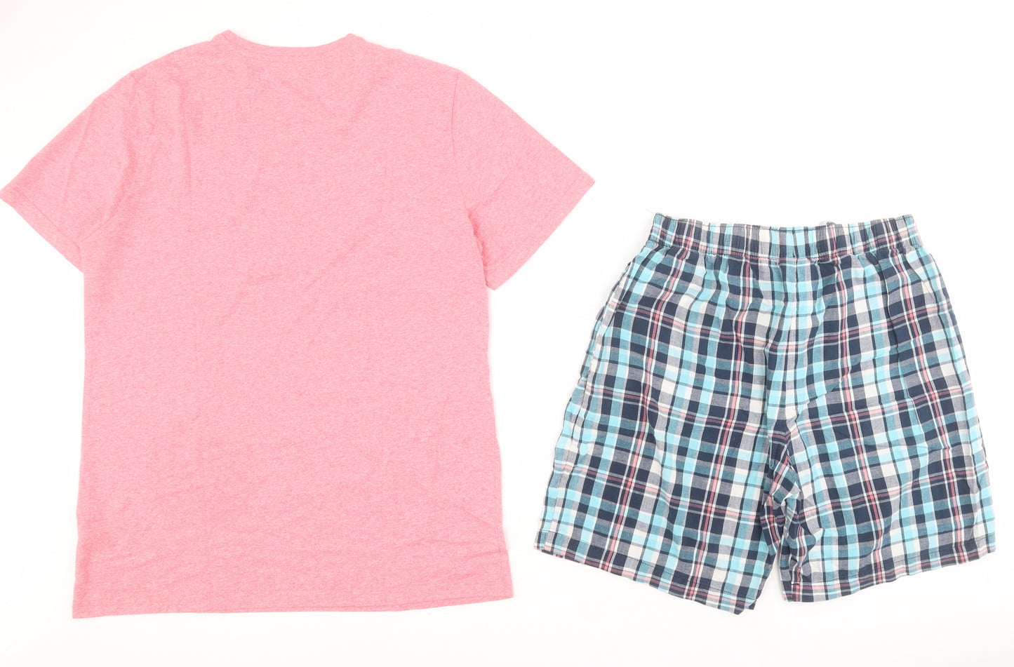 F&F Mens Pink Check Cotton  Pyjama Set Size L  Pullover