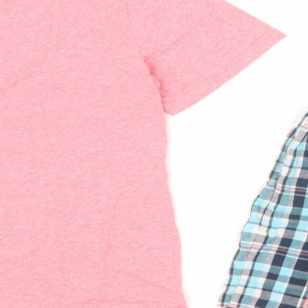 F&F Mens Pink Check Cotton  Pyjama Set Size L  Pullover