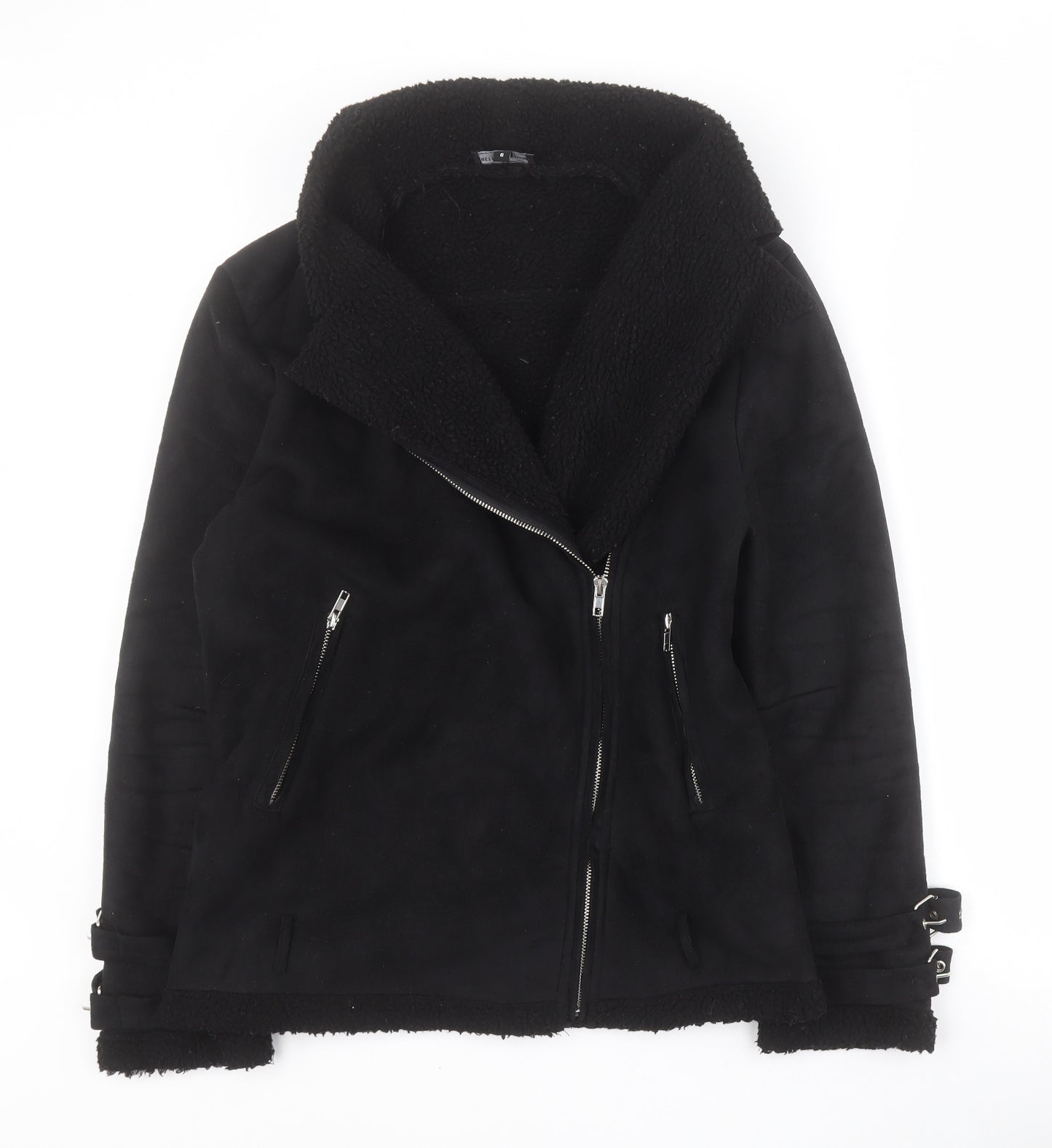 PRETTYLITTLETHING Womens Black   Pea Coat Coat Size 6  Zip