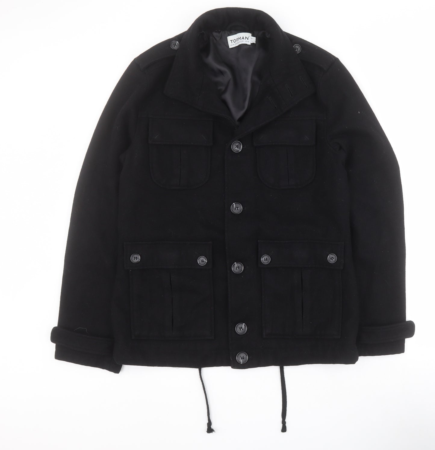 Topman Mens Black   Pea Coat Coat Size M  Button