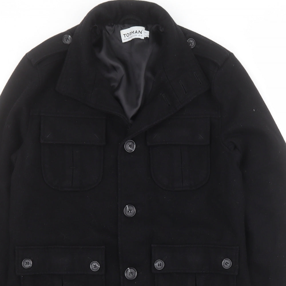 Topman Mens Black   Pea Coat Coat Size M  Button