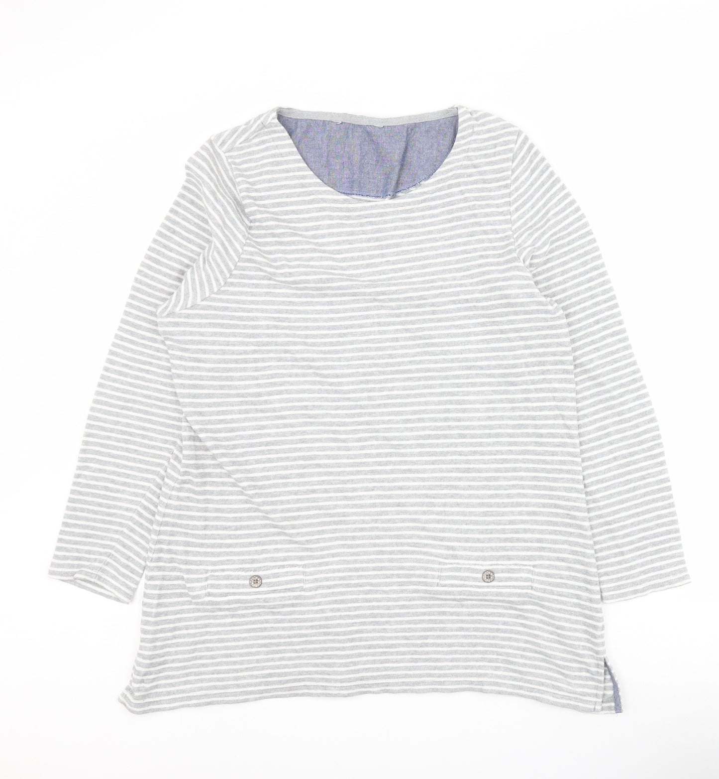 Matalan Womens Grey Round Neck Striped 100% Cotton Pullover Jumper Size 18