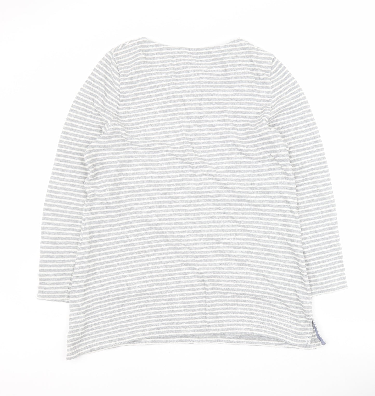 Matalan Womens Grey Round Neck Striped 100% Cotton Pullover Jumper Size 18