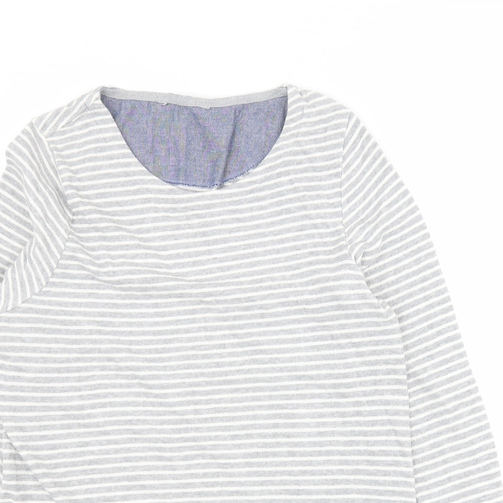 Matalan Womens Grey Round Neck Striped 100% Cotton Pullover Jumper Size 18