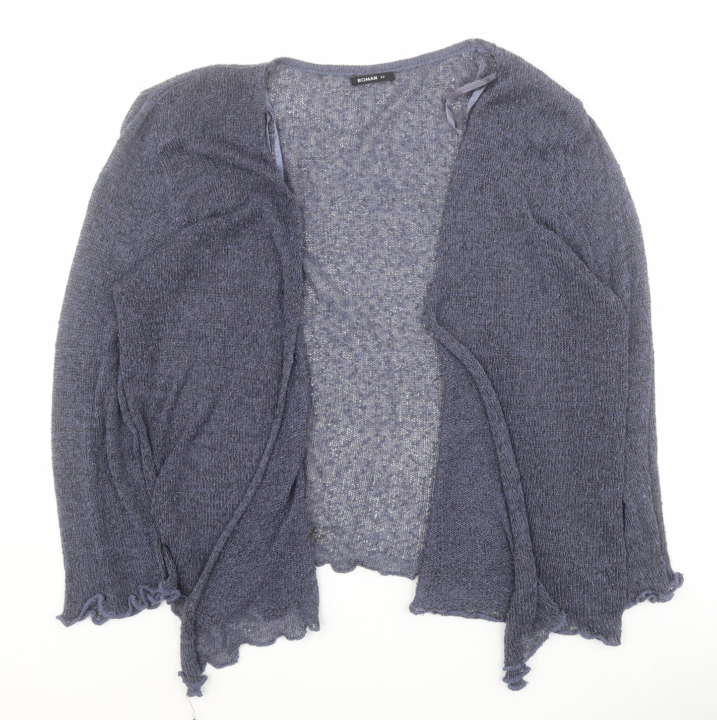 Roman Womens Blue V-Neck  Acrylic Cardigan Jumper Size 22