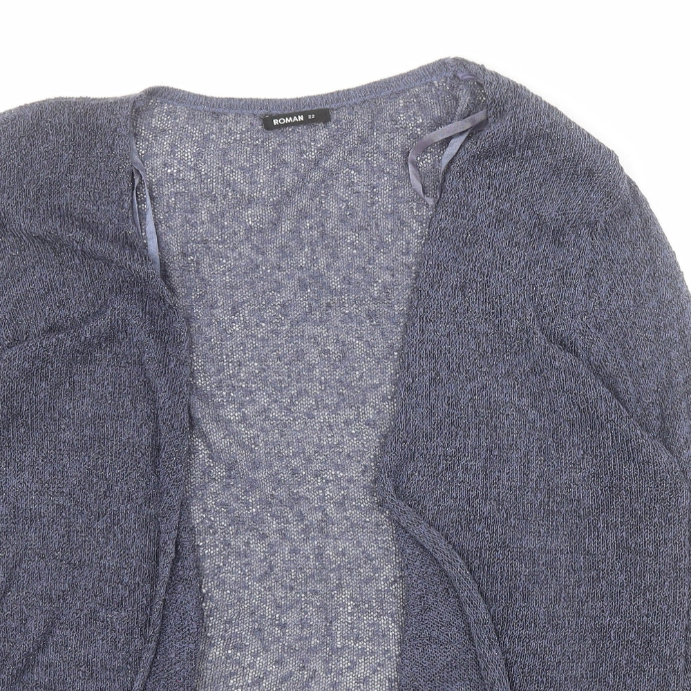 Roman Womens Blue V-Neck  Acrylic Cardigan Jumper Size 22