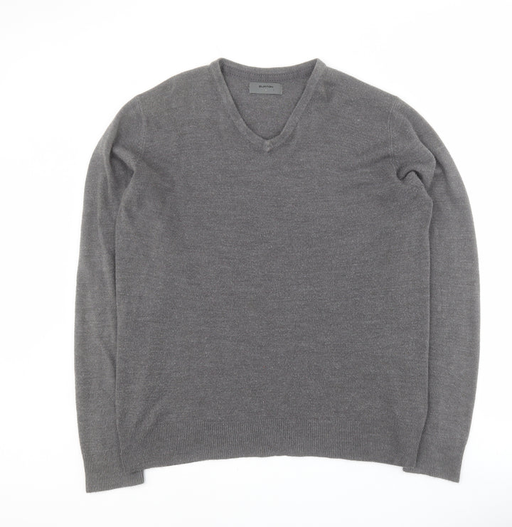 Burton Mens Grey V-Neck Acrylic Pullover Jumper Size L