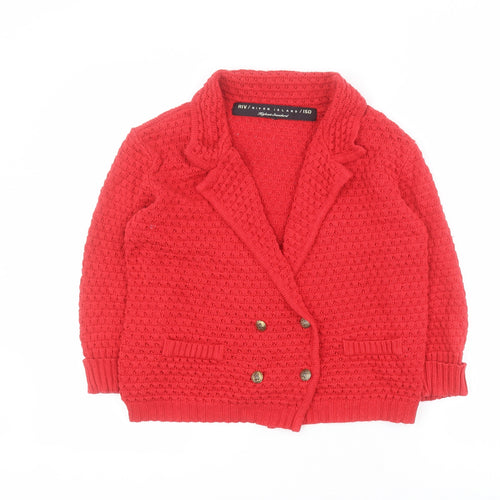 River Island Womens Red Collared  Acrylic Cardigan Jumper Size 12