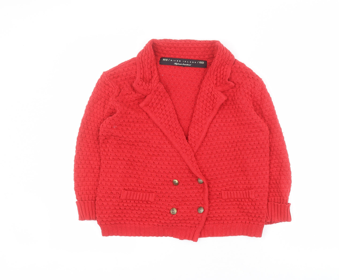 River Island Womens Red Collared  Acrylic Cardigan Jumper Size 12
