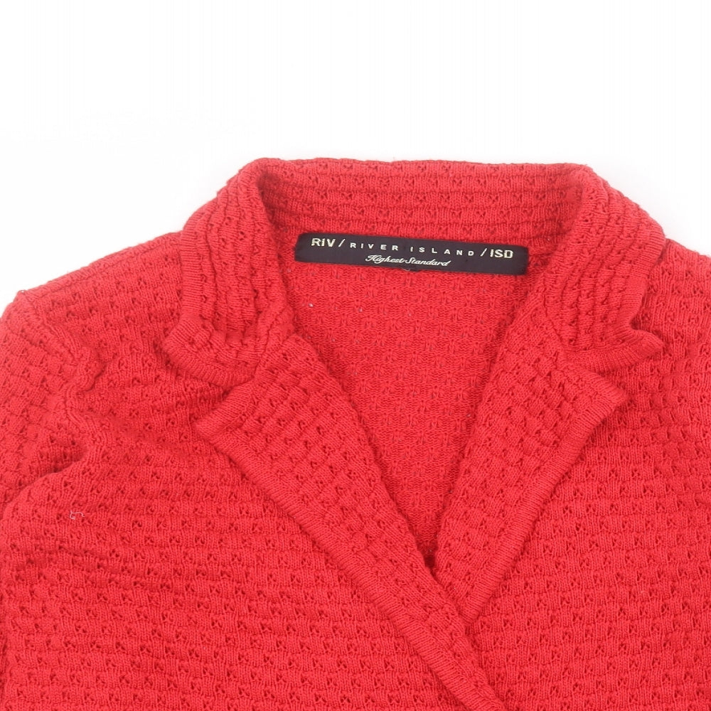 River Island Womens Red Collared  Acrylic Cardigan Jumper Size 12