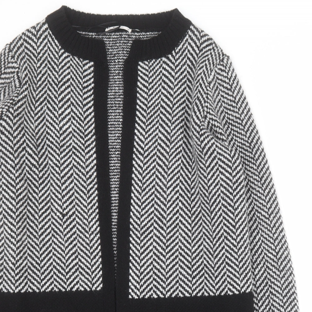 TU Womens Black V-Neck Striped Acrylic Cardigan Jumper Size 12