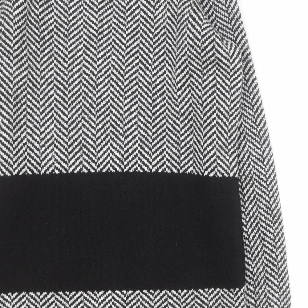 TU Womens Black V-Neck Striped Acrylic Cardigan Jumper Size 12
