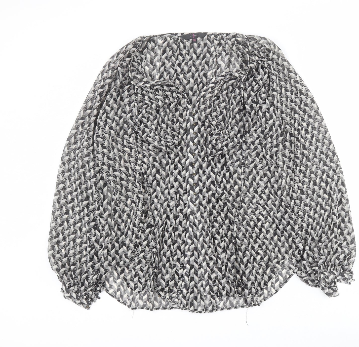 Jasper Conran Womens Black Geometric Polyester Basic Blouse Size 10 V-Neck