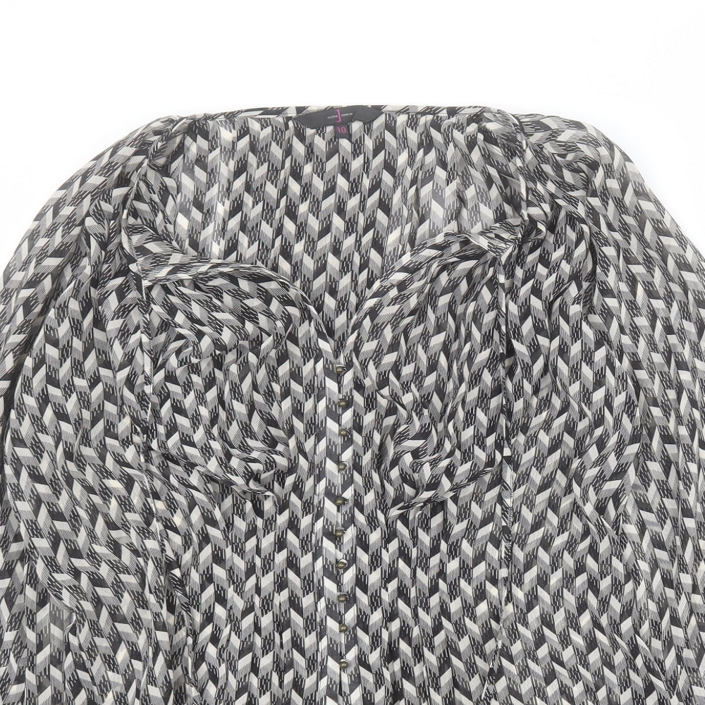 Jasper Conran Womens Black Geometric Polyester Basic Blouse Size 10 V-Neck