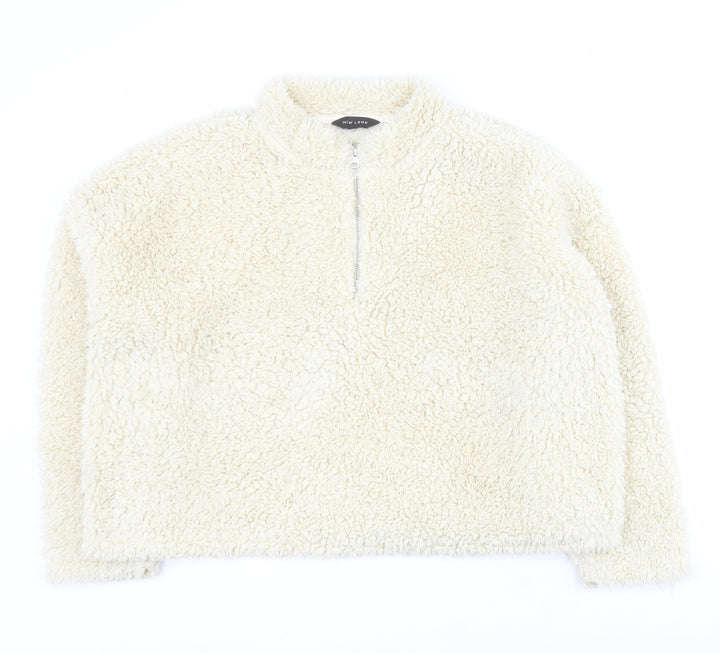 New Look Womens White 100% Polyester Pullover Sweatshirt Size L Zip