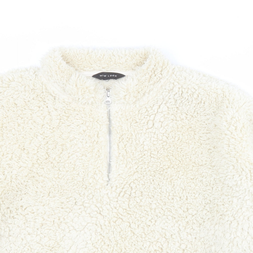 New Look Womens White  100% Polyester Pullover Sweatshirt Size L  Zip