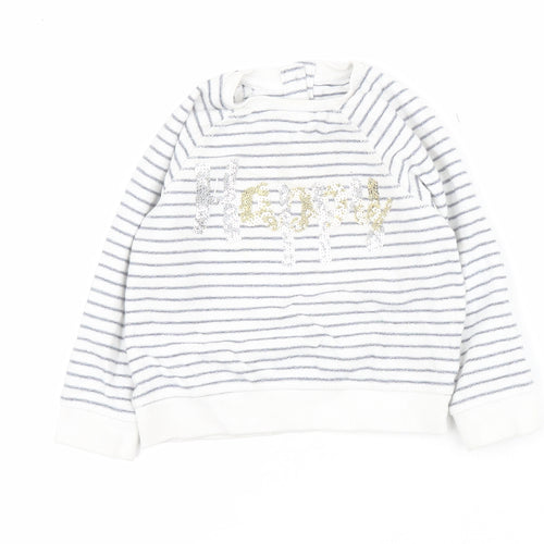 Mothercare Baby White Striped Cotton Pullover Jumper Size 12-18 Months  Button