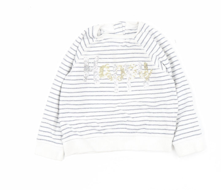 Mothercare Baby White Striped Cotton Pullover Jumper Size 12-18 Months  Button