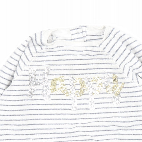 Mothercare Baby White Striped Cotton Pullover Jumper Size 12-18 Months  Button