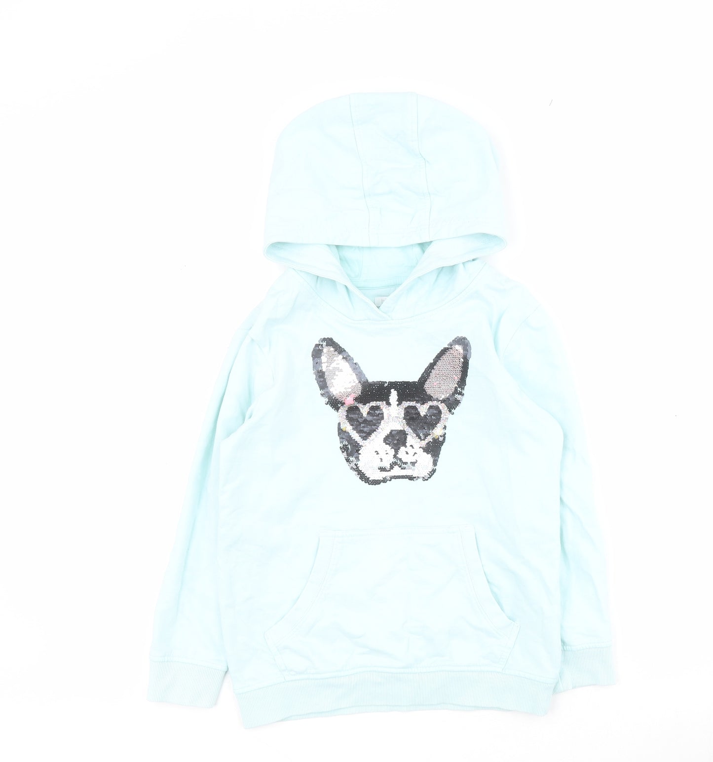 Bluezoo Girls Blue  100% Cotton Pullover Hoodie Size 7-8 Years  Pullover - French bulldog