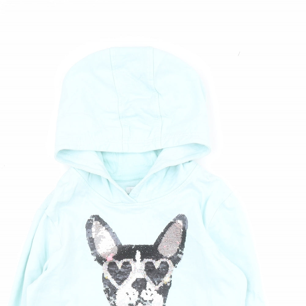 Bluezoo Girls Blue  100% Cotton Pullover Hoodie Size 7-8 Years  Pullover - French bulldog