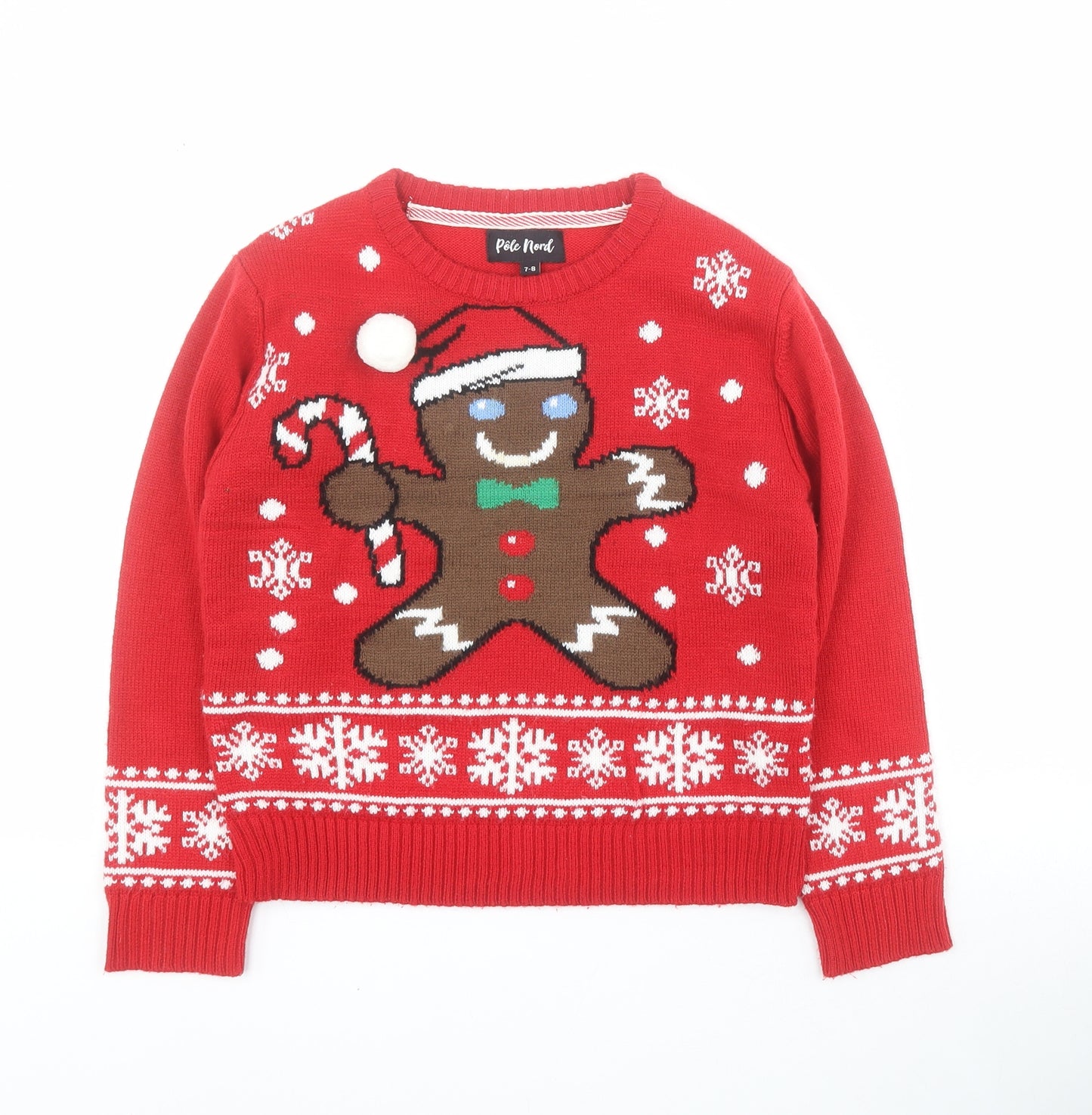 Pole Nord Girls Red Crew Neck  Acrylic Pullover Jumper Size 7-8 Years  Pullover - Christmas