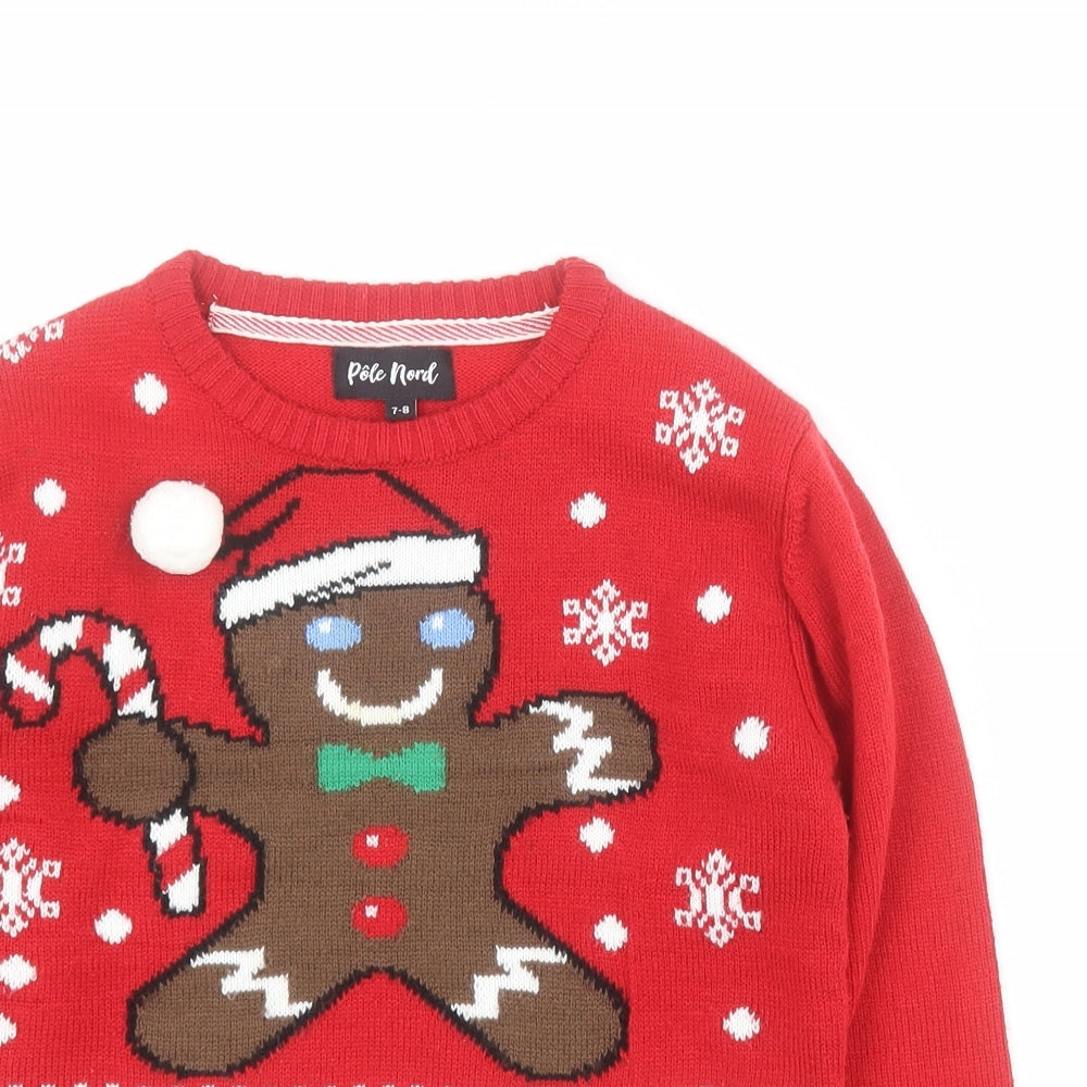Pole Nord Girls Red Crew Neck  Acrylic Pullover Jumper Size 7-8 Years  Pullover - Christmas