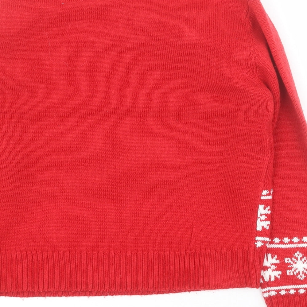 Pole Nord Girls Red Crew Neck  Acrylic Pullover Jumper Size 7-8 Years  Pullover - Christmas