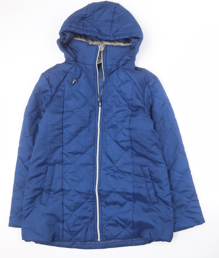 Anne De Lancay Womens Blue Quilted Coat Size 8 Zip