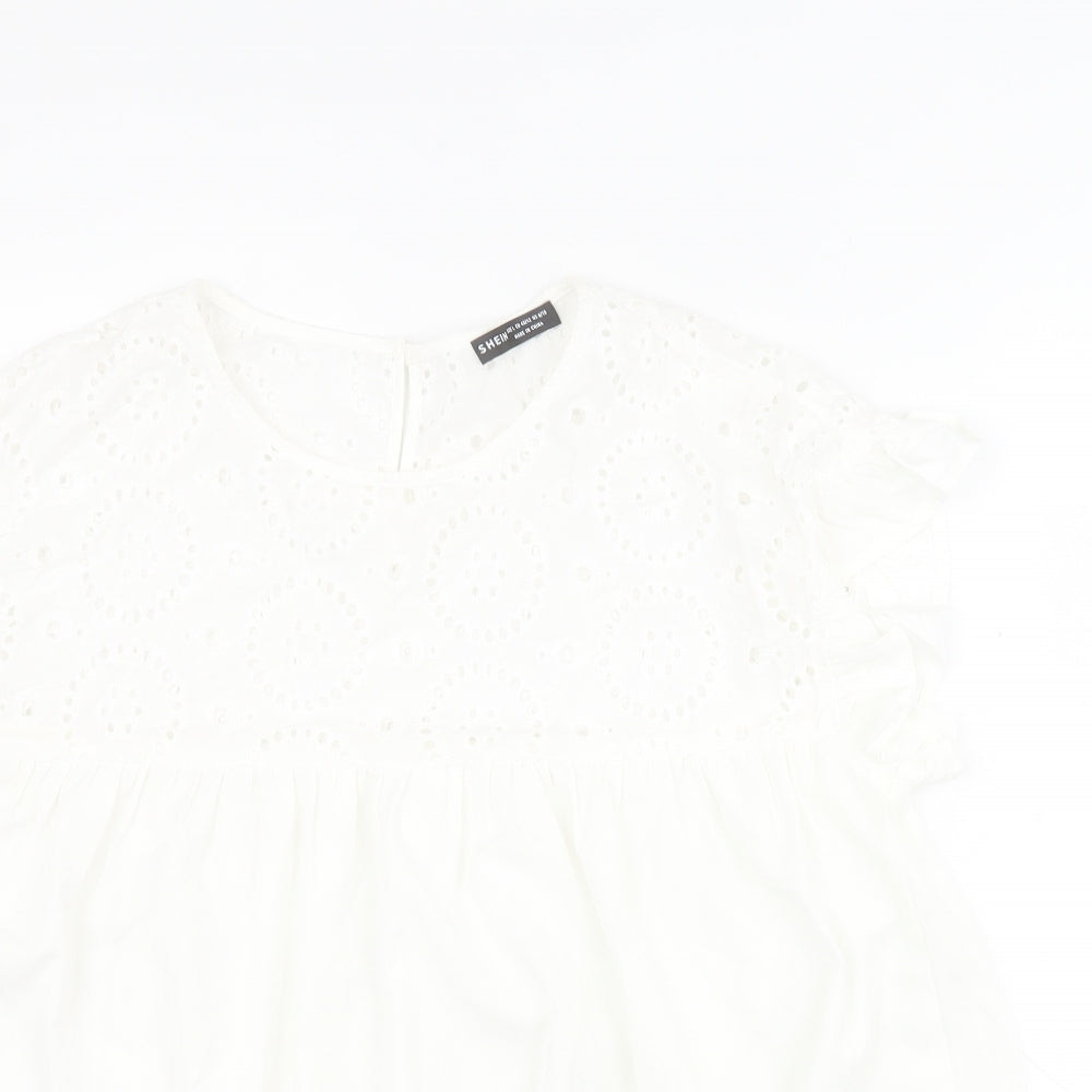 SheIn Womens White  Polyester Basic Blouse Size L Round Neck