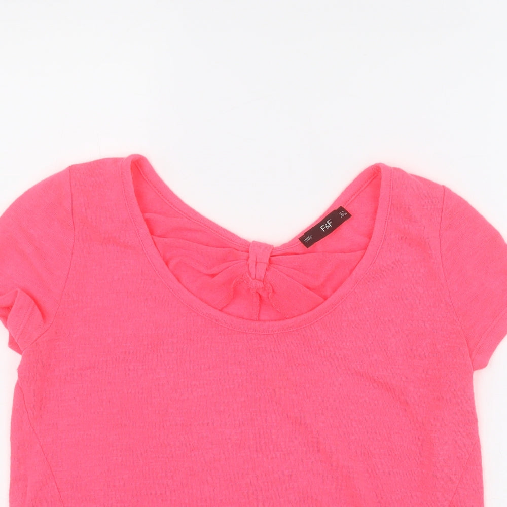 F&F Womens Pink  Polyester Basic T-Shirt Size 10 Round Neck