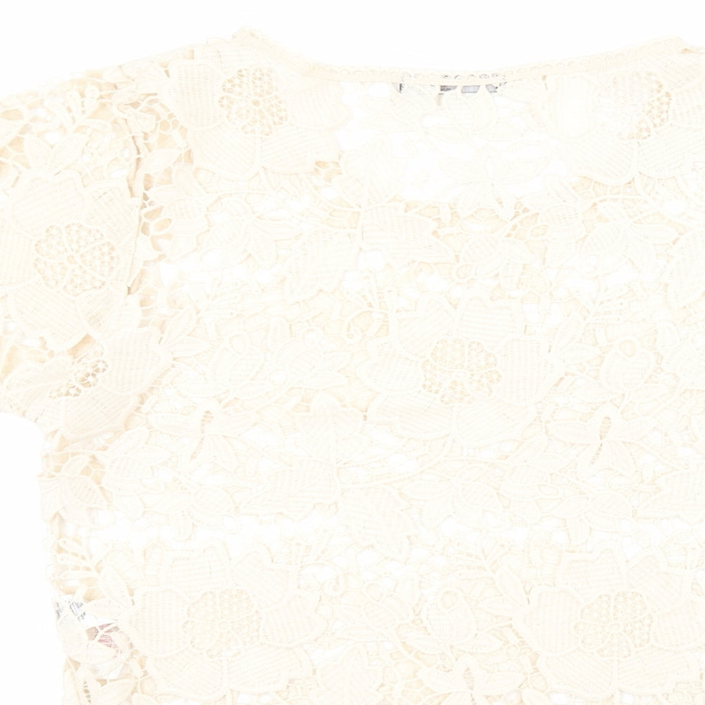 Primark Womens Beige  Polyester Basic T-Shirt Size S Round Neck