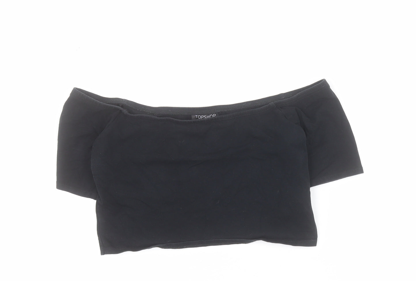 Primark Womens Black  Cotton Cropped T-Shirt Size 14 Off the Shoulder