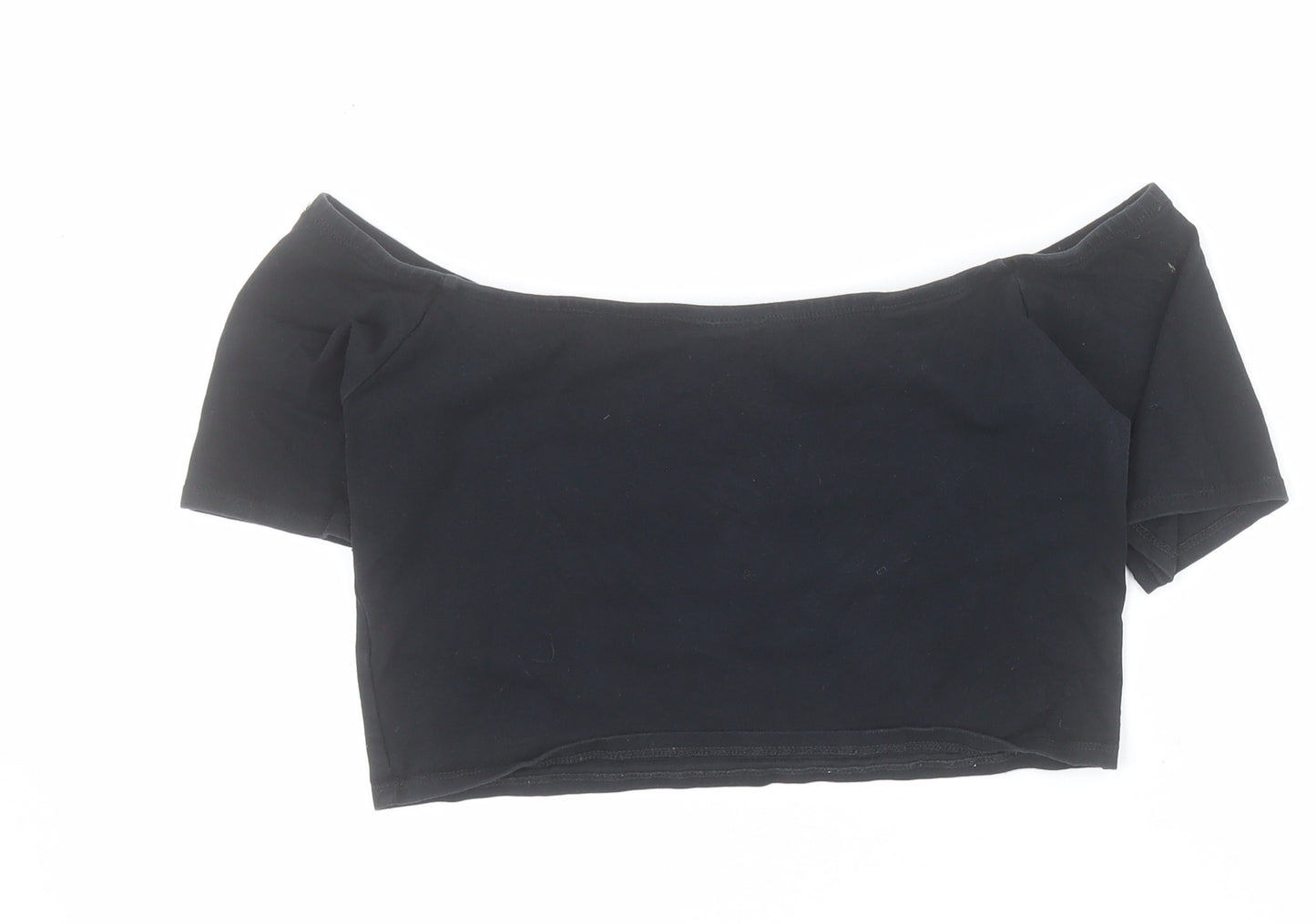 Primark Womens Black  Cotton Cropped T-Shirt Size 14 Off the Shoulder