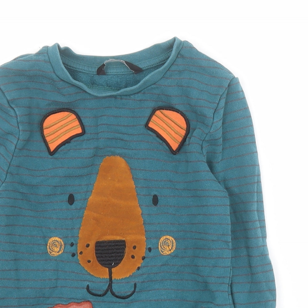 George Boys Green Striped Cotton Pullover Sweatshirt Size 3-4 Years  Pullover - Bear