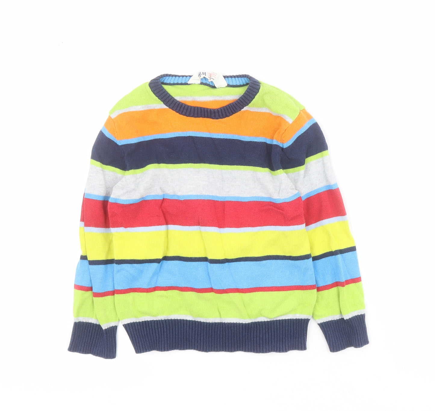 H&M Boys Multicoloured Crew Neck Striped 100% Cotton Pullover Jumper Size 3-4 Years  Pullover