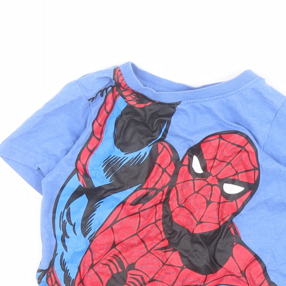 George Boys Blue  Cotton Basic T-Shirt Size 3-4 Years Crew Neck Pullover - Spiderman