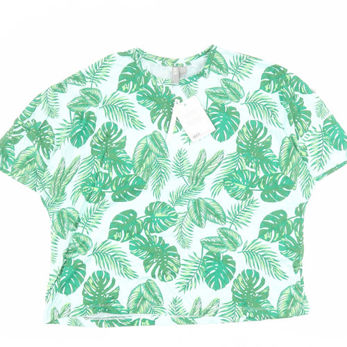 ASOS Womens Green  100% Cotton Cropped T-Shirt Size 6 Round Neck - Leaf print