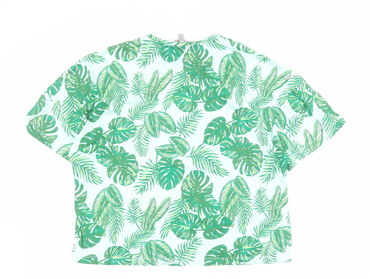 ASOS Womens Green  100% Cotton Cropped T-Shirt Size 6 Round Neck - Leaf print
