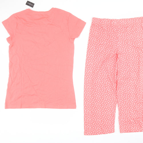 Dunnes Womens Pink Polka Dot 100% Cotton Top Pyjama Set Size XS