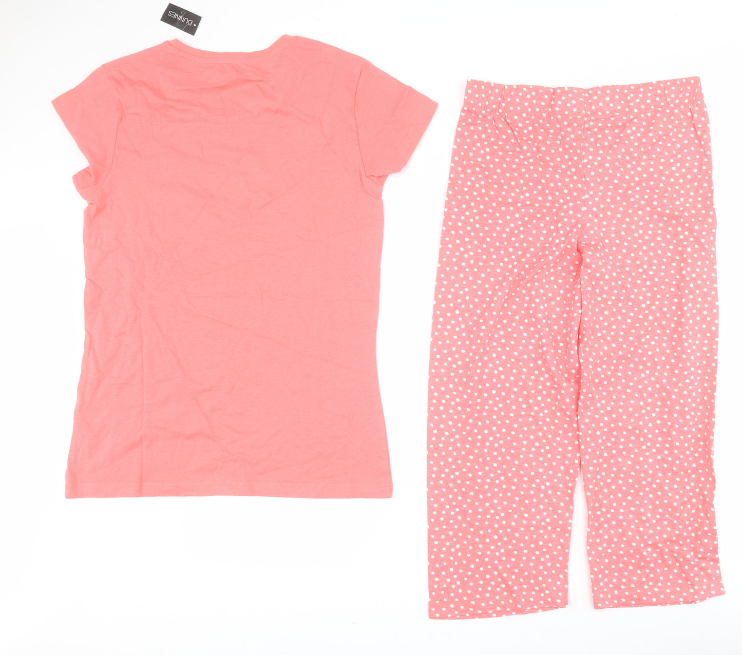 Dunnes Womens Pink Polka Dot 100% Cotton Top Pyjama Set Size XS
