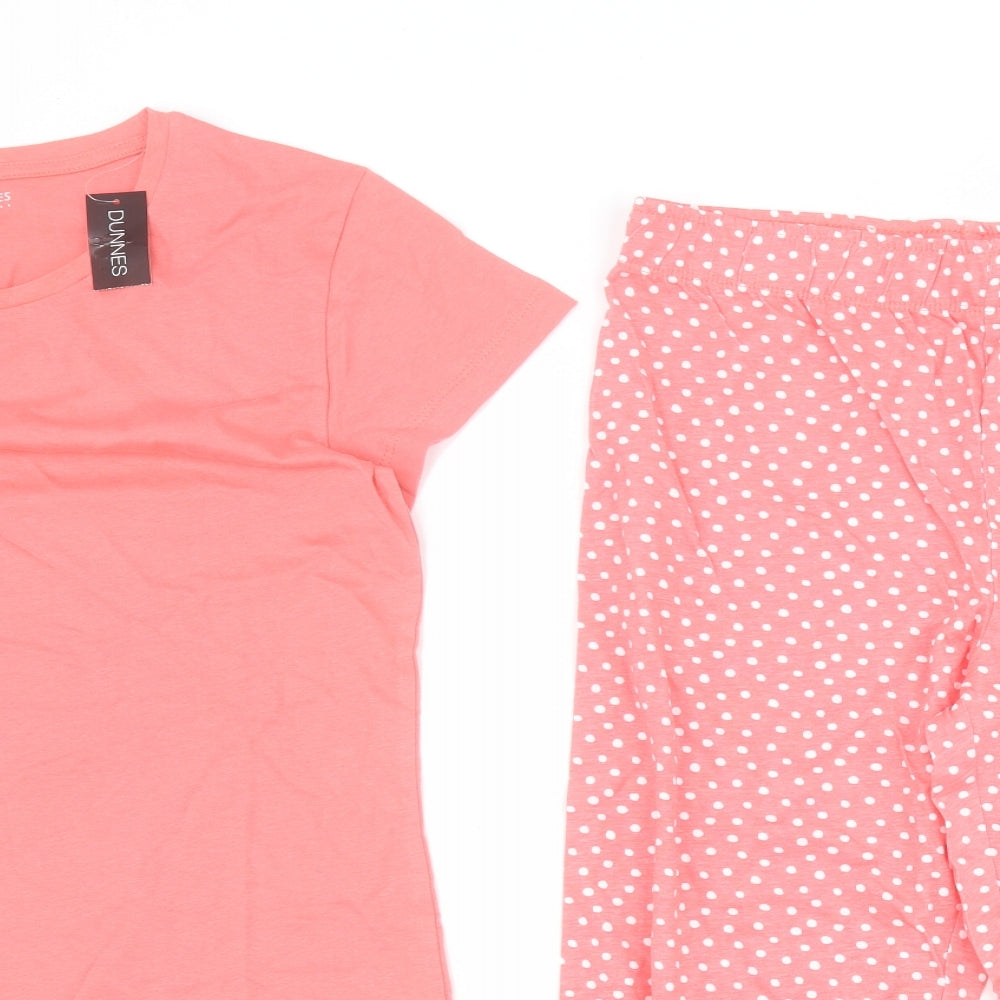 Dunnes Womens Pink Polka Dot 100% Cotton Top Pyjama Set Size XS
