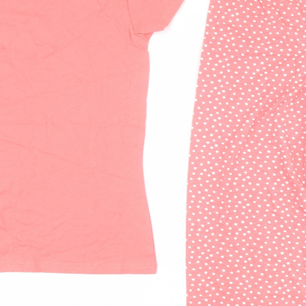 Dunnes Womens Pink Polka Dot 100% Cotton Top Pyjama Set Size XS