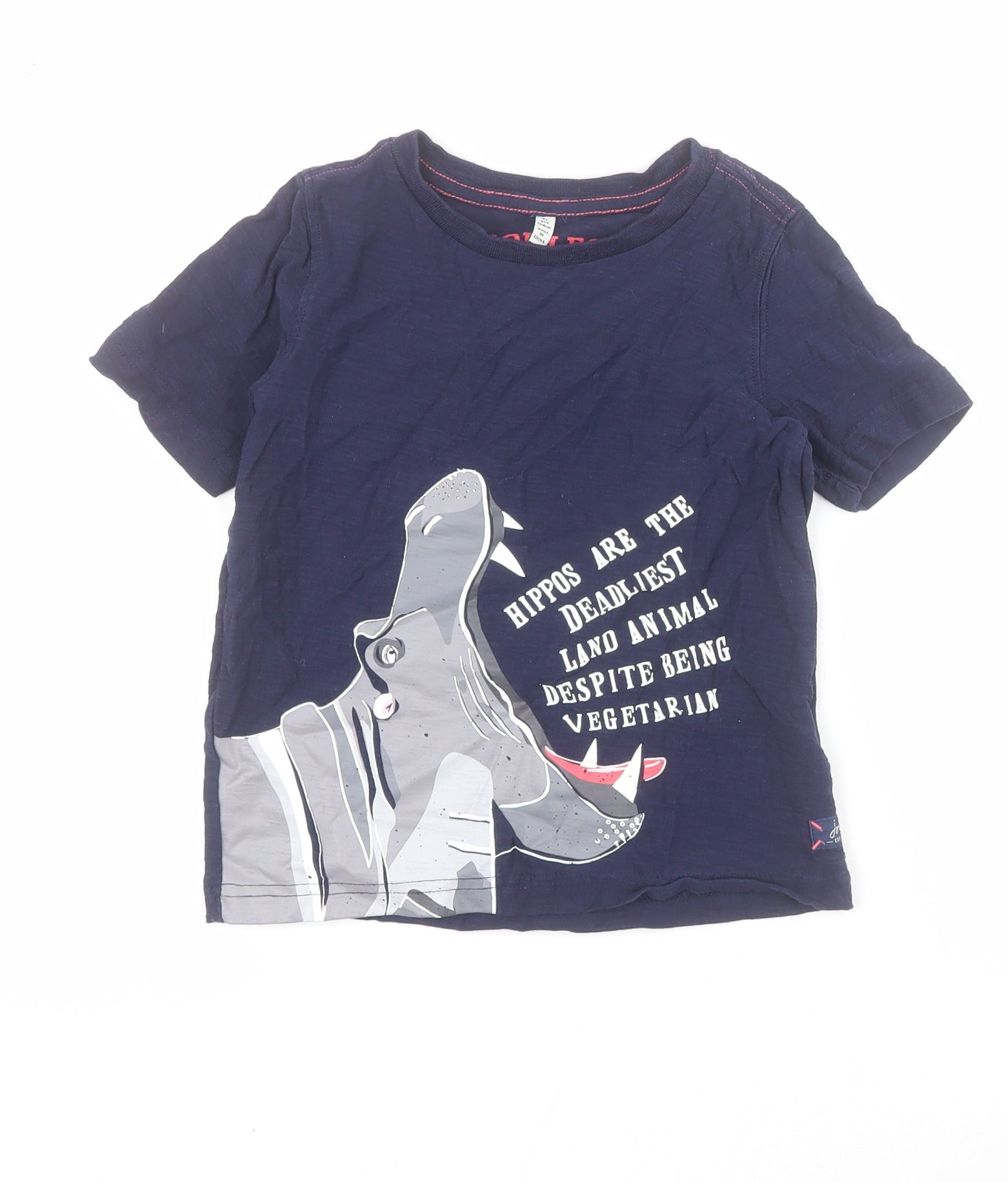 Joules Boys Blue  100% Cotton Basic Polo Size 4 Years Crew Neck Pullover - Hippo