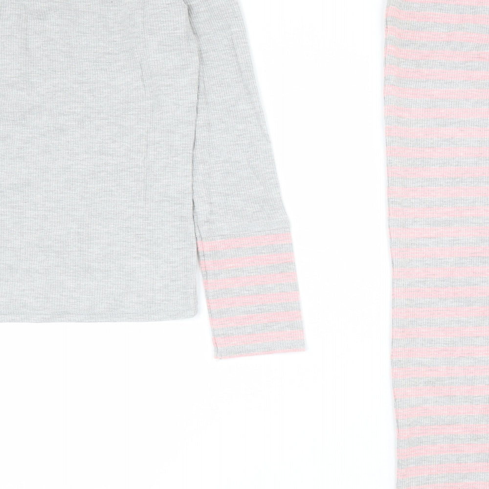 Dunnes Womens Grey Striped Cotton Top Pyjama Set Size 6