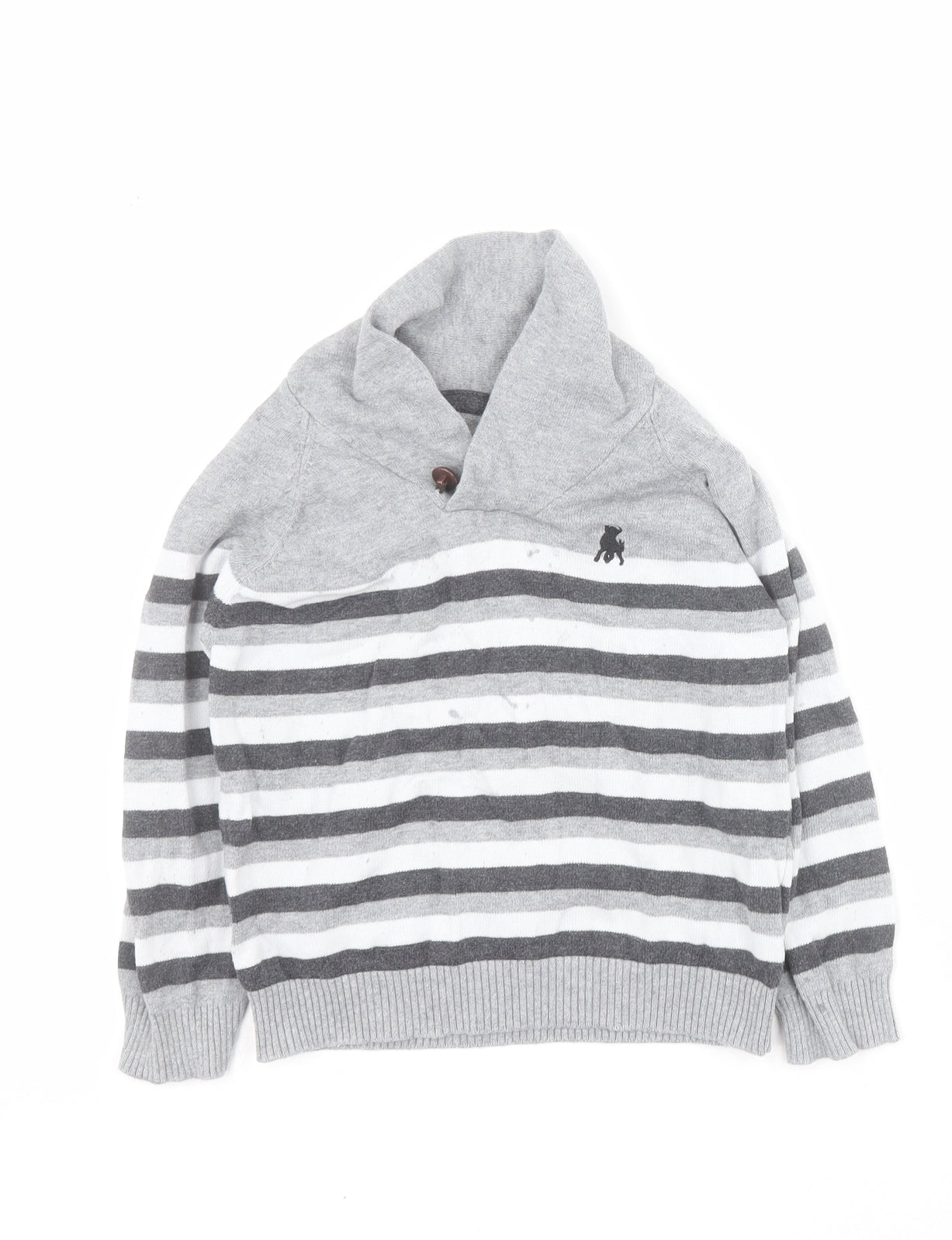 Primark Boys Grey High Neck Striped 100% Cotton Pullover Jumper Size 4-5 Years  Pullover
