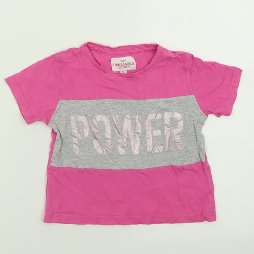 Threadgirls Girls Pink  Cotton Cropped T-Shirt Size 7-8 Years Crew Neck Pullover - Power